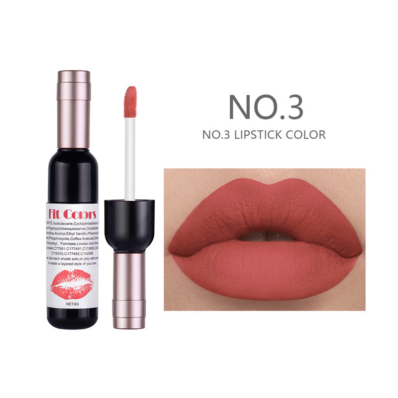 Fit Colors Red Wine Bottle Non-Stick Cup Matte Lip Gloss Matte Velvet Is Not Easy To Fade Lip Gloss Liquid Lipstick - Korvel