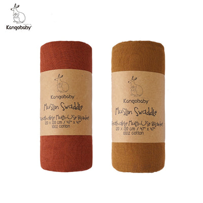 Kangobaby #Old Time# 100% Cotton Plain Color 2pcs Set Hot Sale Baby Muslin Swaddle Blanket - Korvel