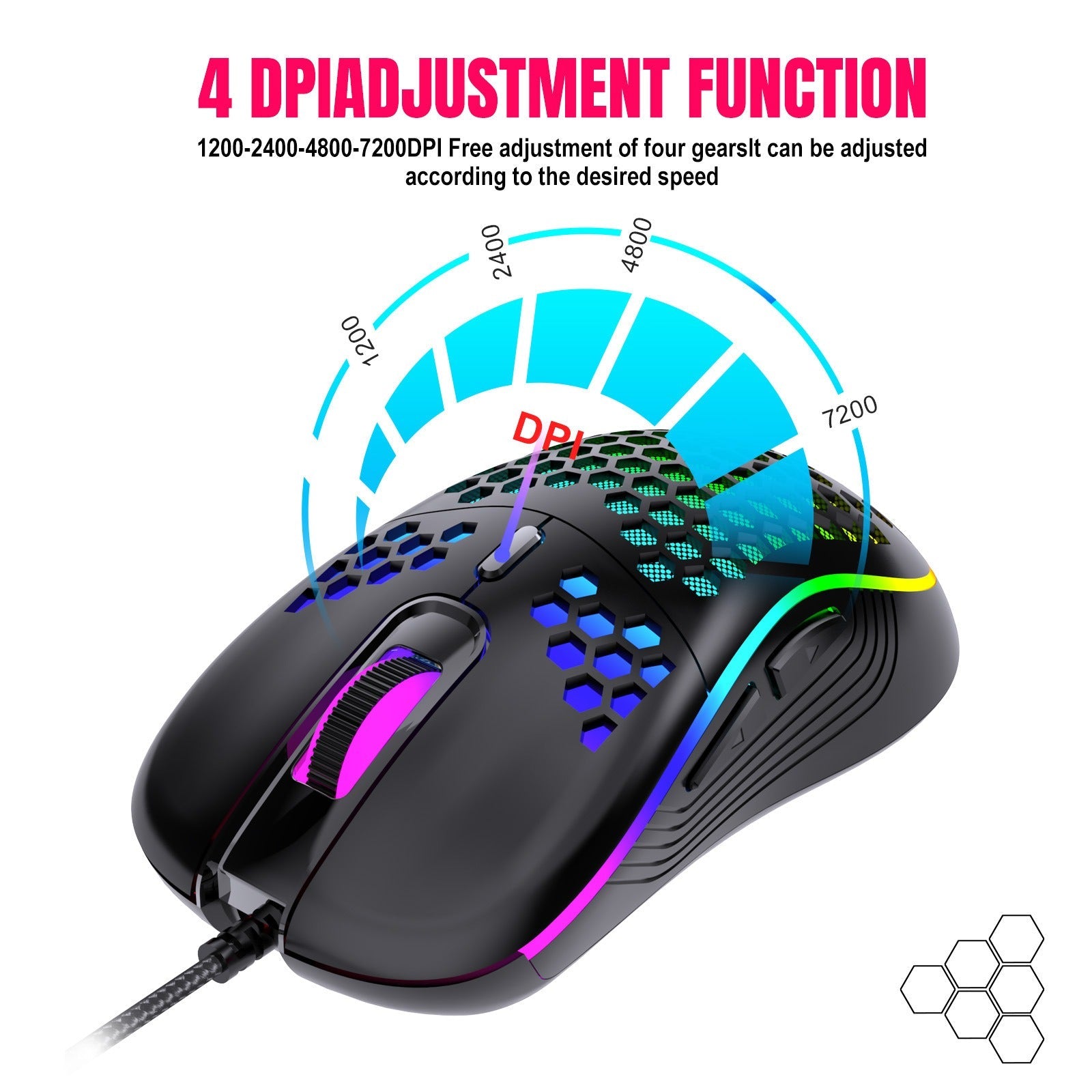 Wired gaming mouse with hollow holes and glowing light lightweight gaming mouse for esports - Korvel