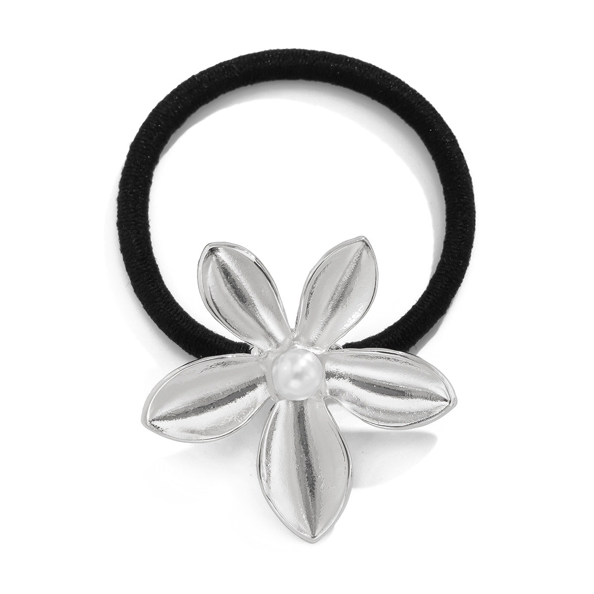 Versatile five petal flower alloy hair accessory with fashionable glossy imitation pearl bow headband - Korvel