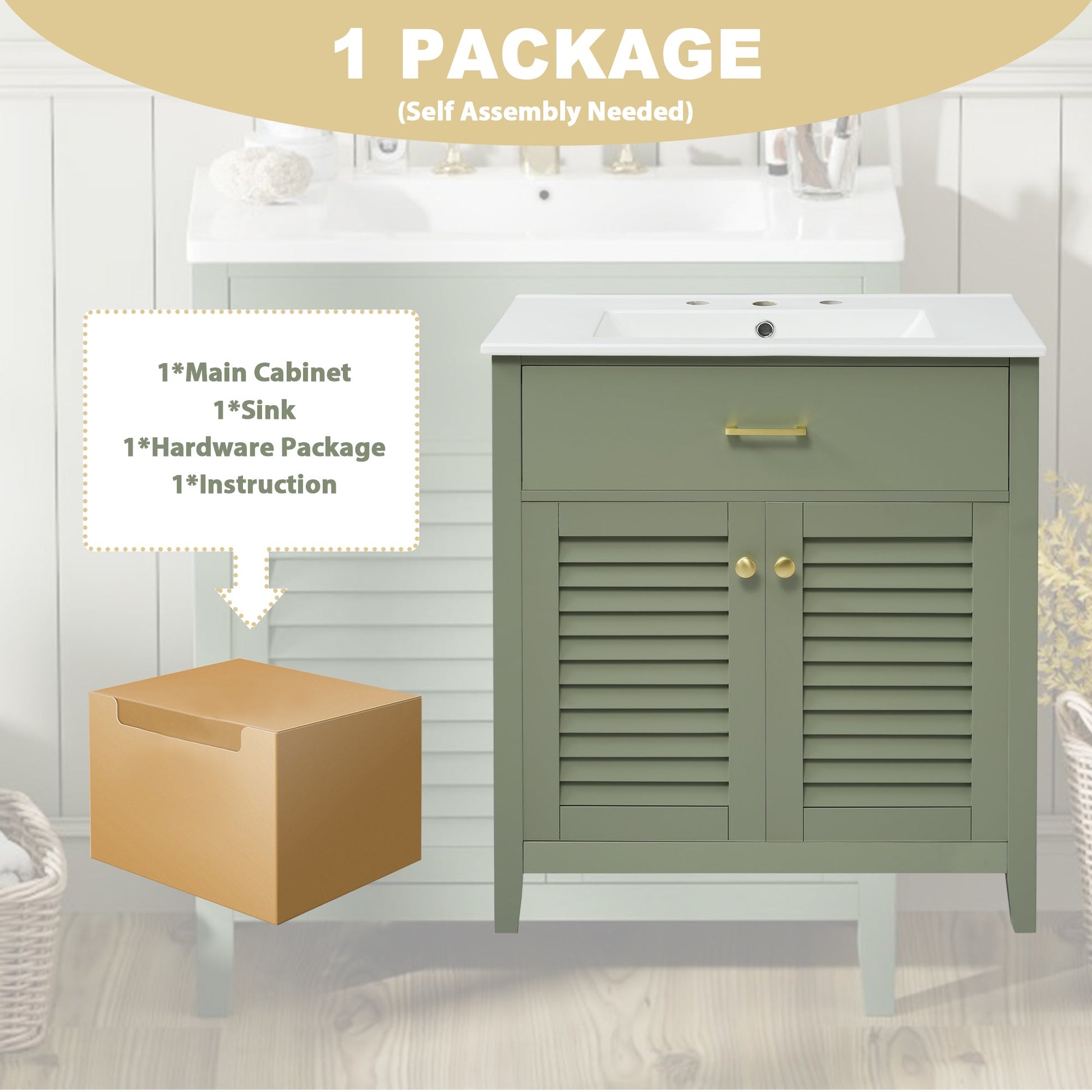 30-Inch Bathroom Vanity with Ceramic Sink Combination, Ample Storage - Features 1 Pullout and Multifunctional Shelf Dividers - Korvel