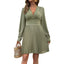 Elegant V-Neck Long Sleeve Pleated Midi Dress for Women