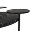 Modern coffee table with two display shelves, Black Faux marble surfaces, Tripod-inspired base,Rounded tabletop edges - Korvel