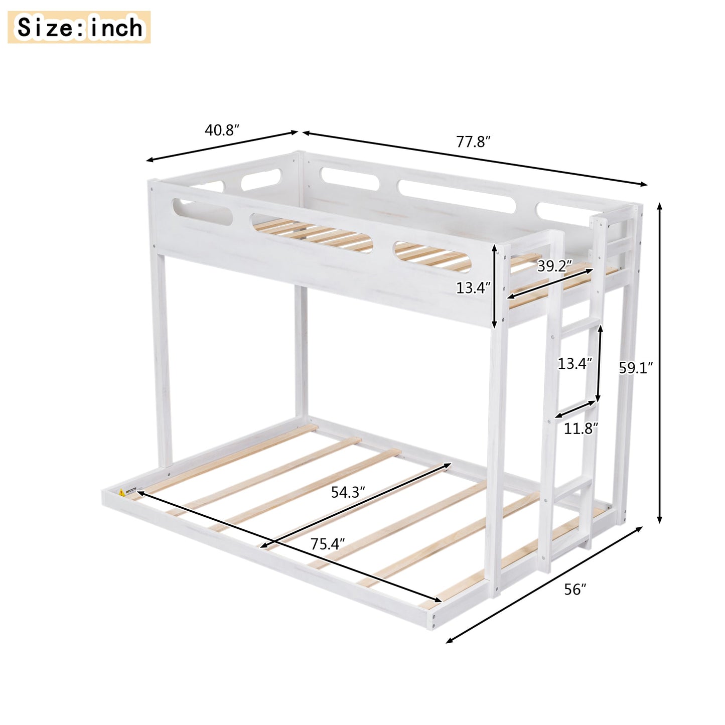 Twin over Full Bunk Bed with Built-in Ladder,White - Korvel