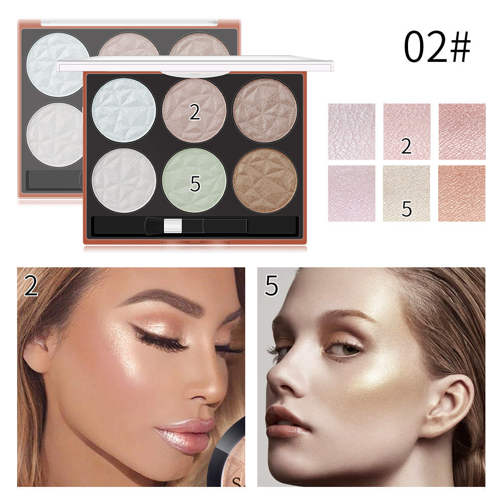 Romantic Beauty 6-Color Highlighter Repair Pearl Not Easy To Take Off Makeup Makeup Finishing Highlighter - Korvel