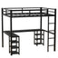 Cama loft de metal negro premium con escritorio y estantes