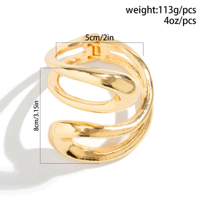 Lacteo Steampunk Chunky Heavy Metal Spring Cuff Bracelet for Women Irregular Big Hollow Out Bangle Jewelry Party Accessories - Korvel
