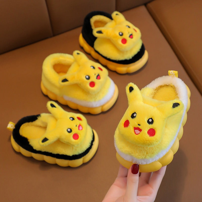 Winter children's cotton slippers, cute cartoon home for girls, warm and non slip indoor and outdoor baby cotton shoes, parent-child shoes, winter - Korvel
