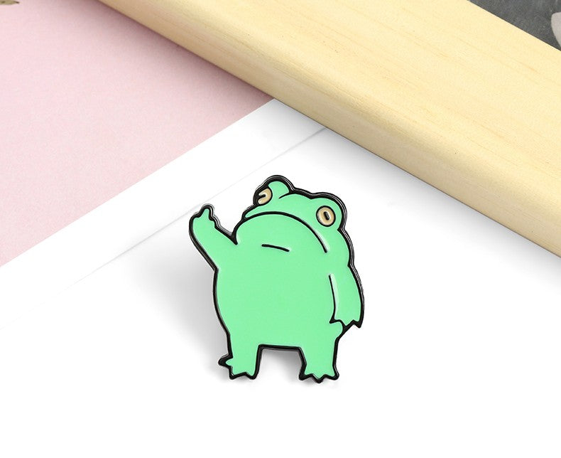 Funny Frog Enamel Pin Custom Cool Animal Brooches Bag Lapel Pin Cartoon Froggy Badge Jewelry Gift for Friends - Korvel