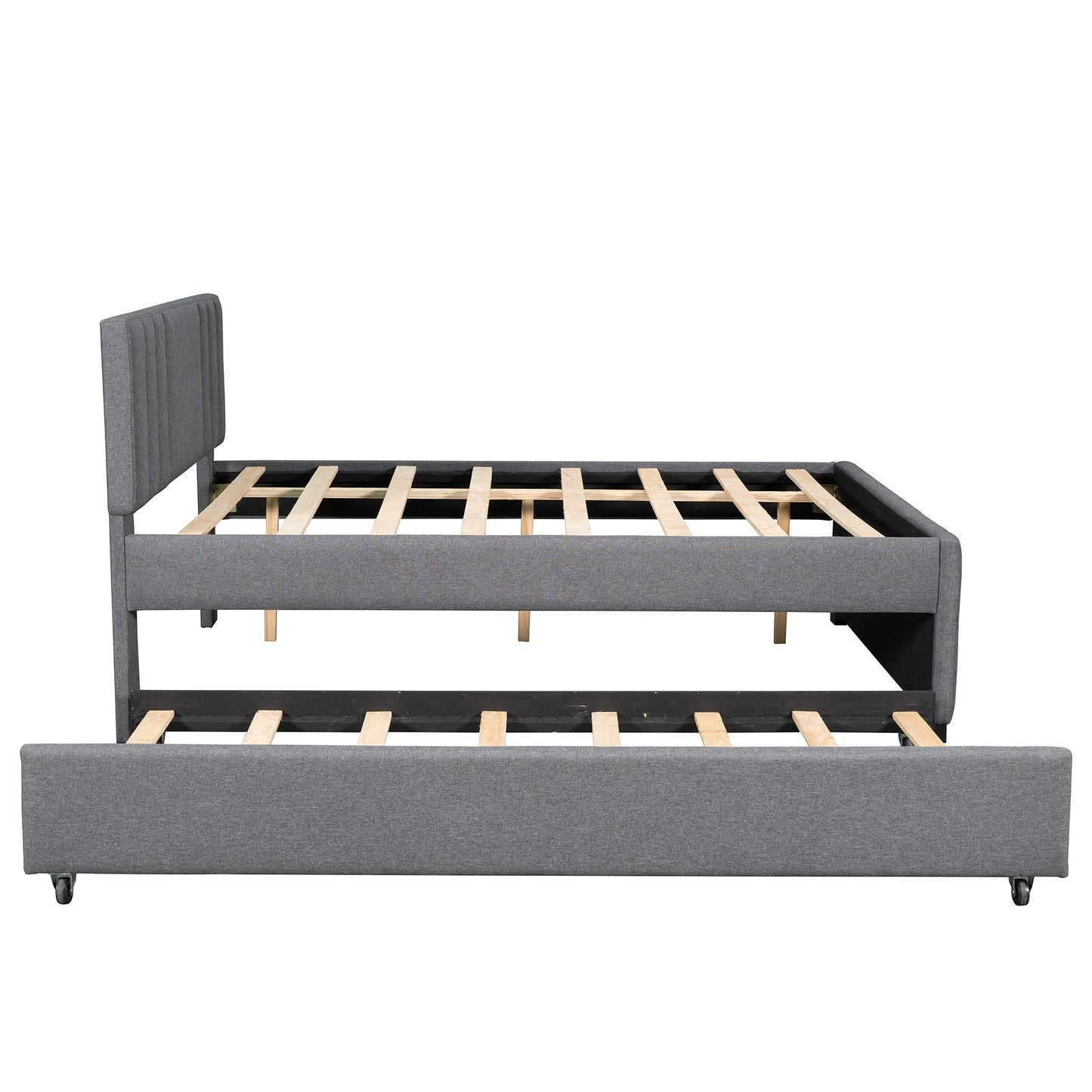 Full Upholstered Platform Bed with Trundle Grey - Korvel