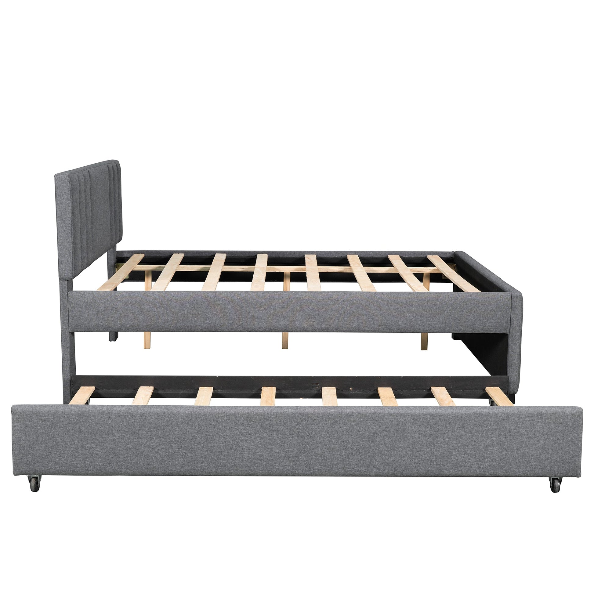 Full Upholstered Platform Bed with Trundle Grey - Korvel
