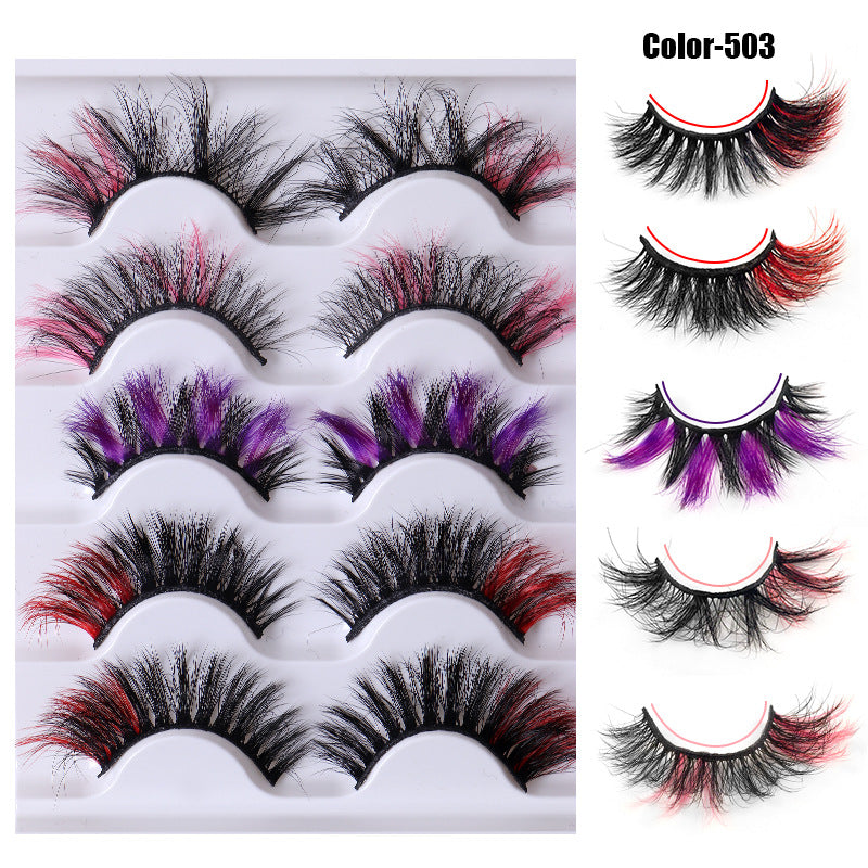 Colorful Fried 5 Pairs Of False Eyelashes Multi-Layer Thick Cross Mink Hair Eyelashes 8D FLUFFY - Korvel