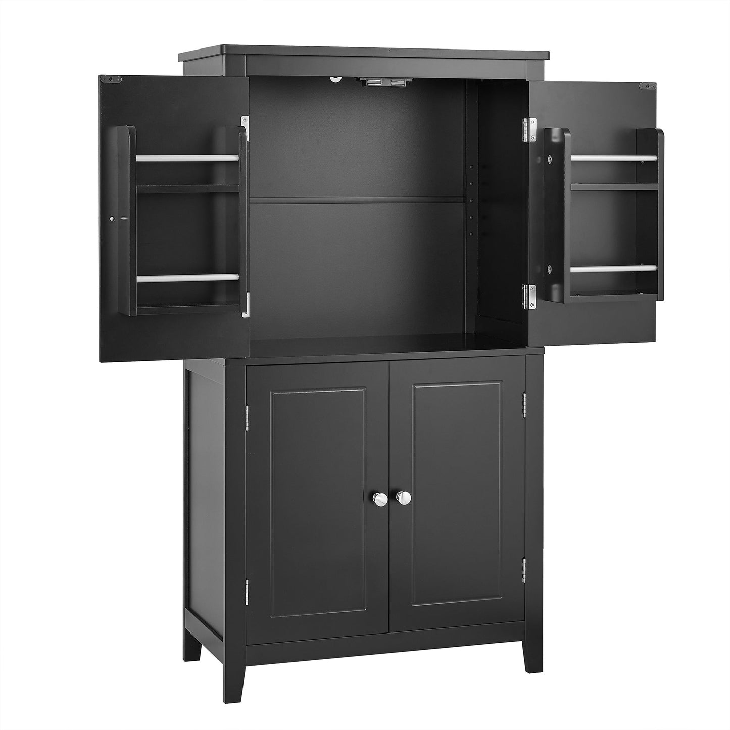 Elegant Black Bathroom Floor Storage Cabinet with Adjustable Shelves