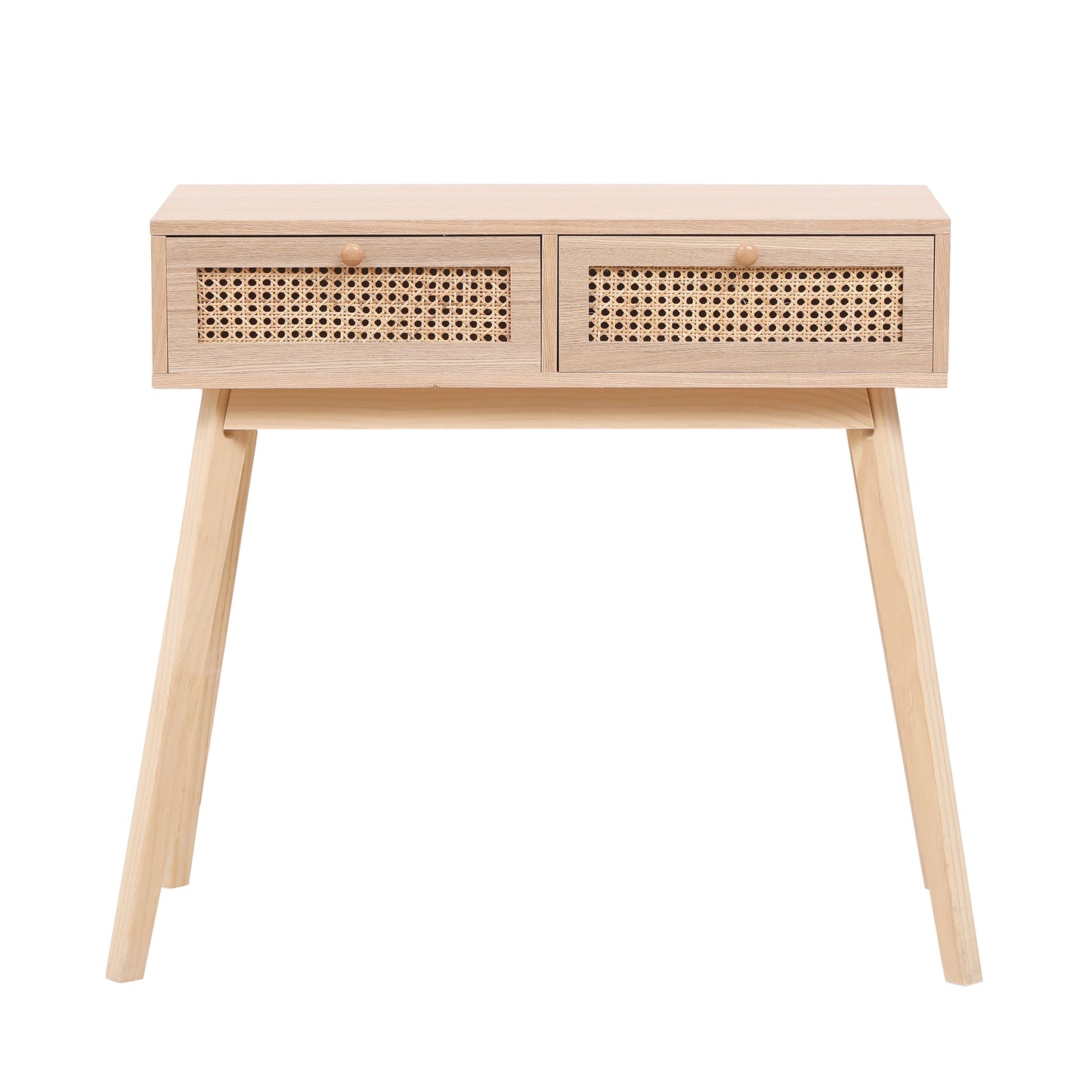 Side table with two real rattan drawers, solid wood table legs can be used in the dining room living room,bedroom - Korvel