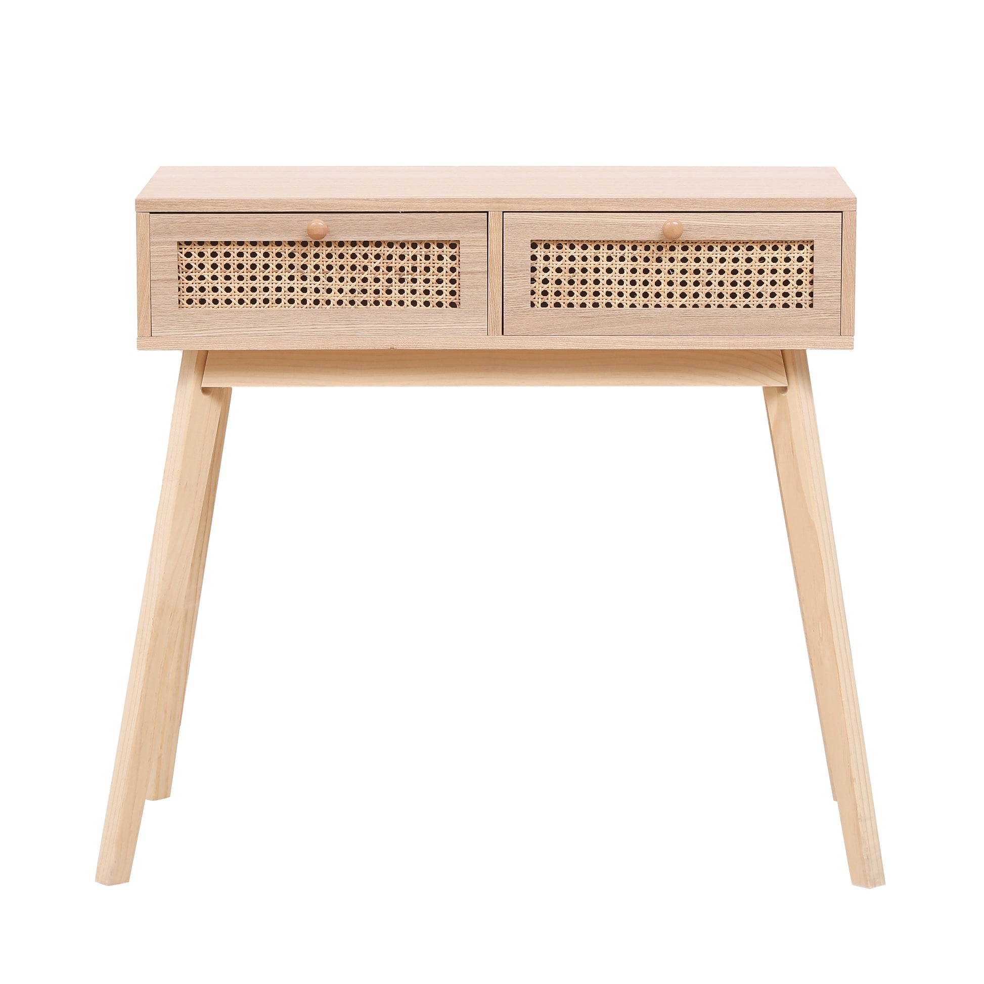 Side table with two real rattan drawers, solid wood table legs can be used in the dining room living room,bedroom - Korvel