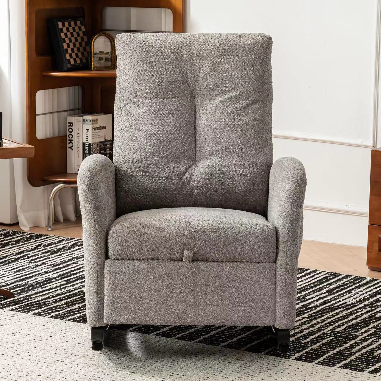 Accent Rocking Chair with Footrest High Back Rubber Wood Rocking Legs Bedroom Living Space - Korvel