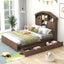 Cama Plataforma de Madera de Nogal de Tamaño Completo con Cabecera de Almacenamiento