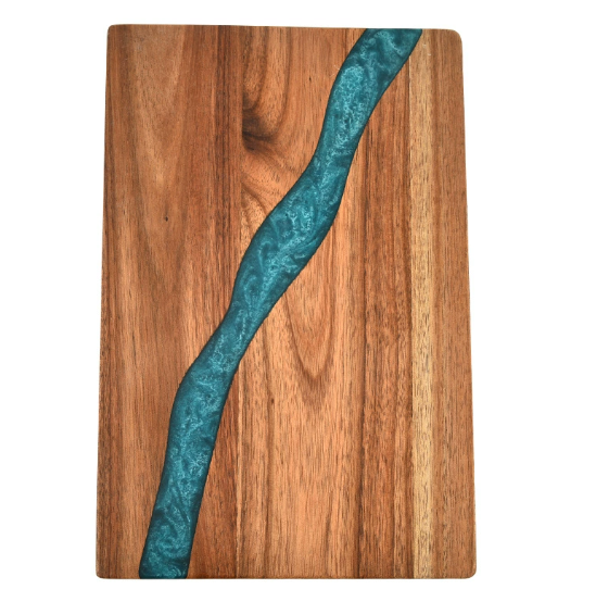 Heavy Duty Serving Tray Chopping Board With Ocean Wave  Epoxy Resin Wood Cutting Board - Korvel
