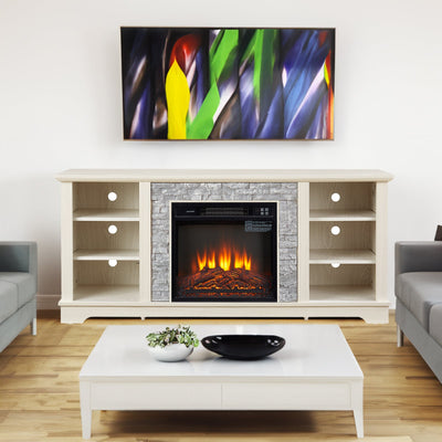 Mantel Electric Fireplace Stone TV Media Stand with Open Storage