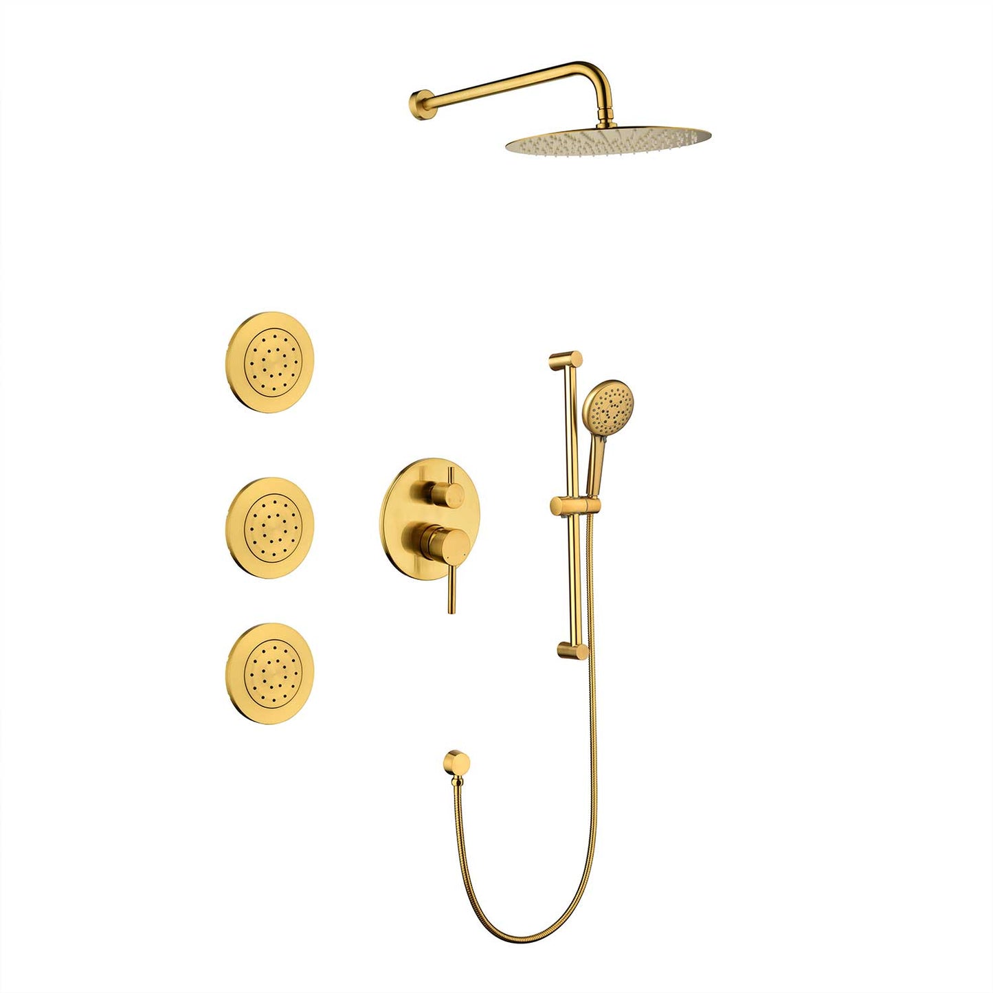 Shower System with Shower Head  Hand Shower Slide Bar Bodysprays, Shower Arm  Hose Valve Trim  and Lever Handles - Korvel