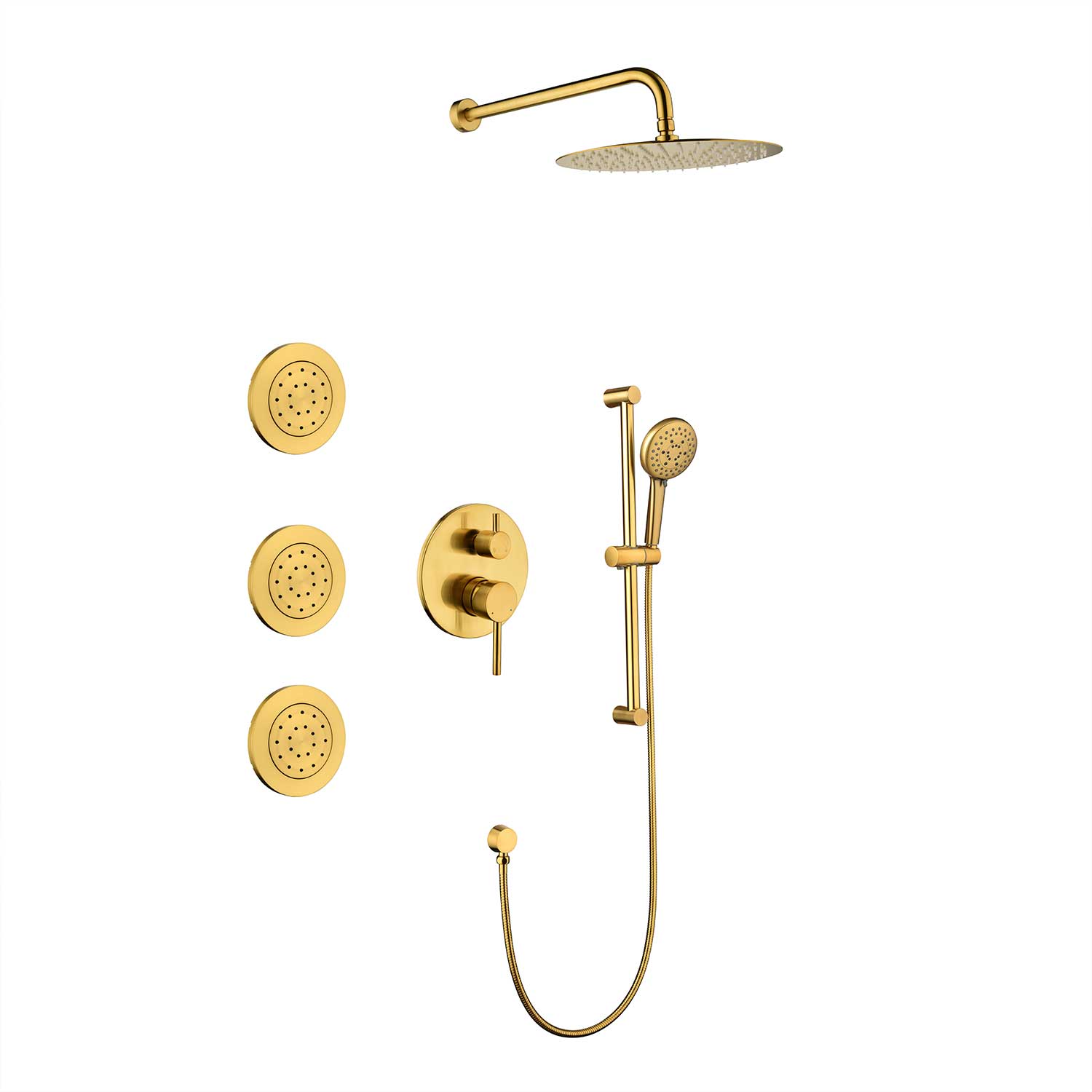 Shower System with Shower Head  Hand Shower Slide Bar Bodysprays, Shower Arm  Hose Valve Trim  and Lever Handles - Korvel
