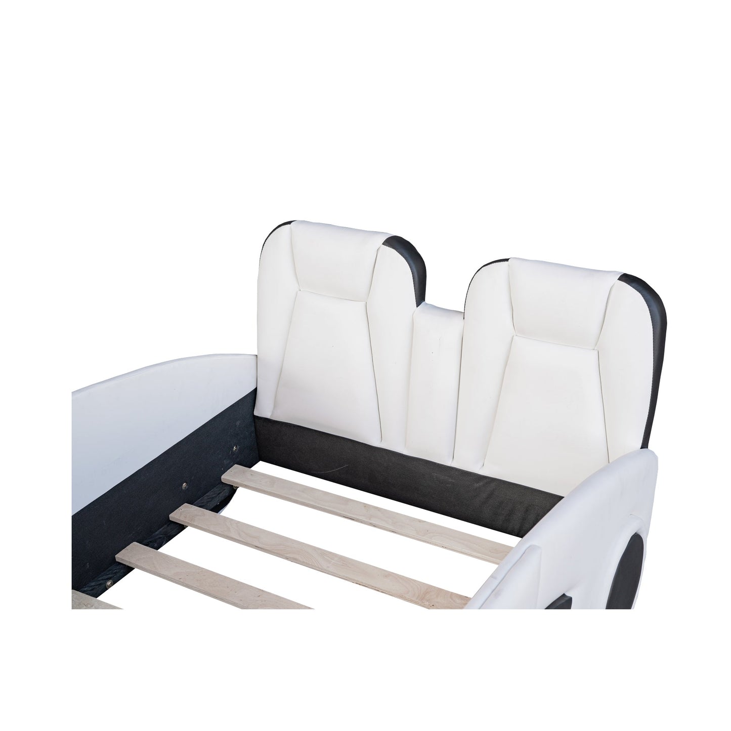 Twin Size Race Car Platform Bed with Wheels - White