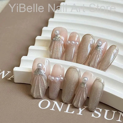 Sea Shells Handmade Press-On Nails - Ballerina Style