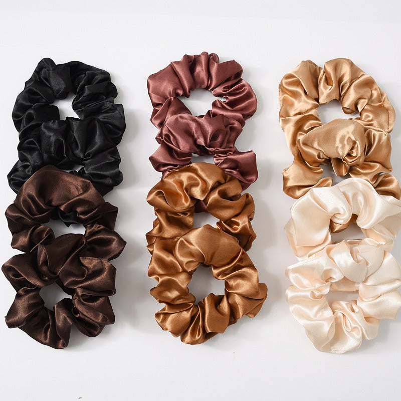 Women Silk Scrunchie Elastic Handmade Multicolor Hair Band Ponytail Holder Headband Hair Accessories 1PC Satin Silk Solid Colo - Korvel
