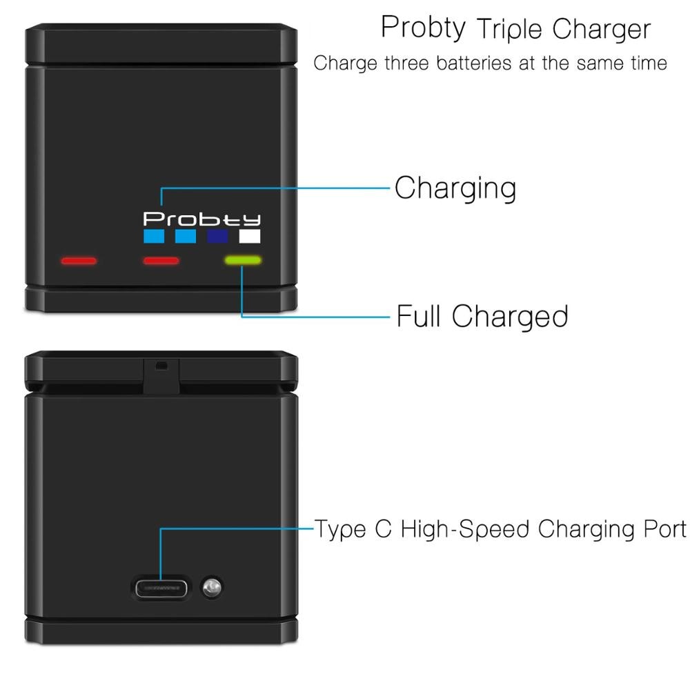 Original probty for GoPro Hero 7 hero 6 hero 5 Black Battery or Triple Charger for Go Pro Hero7 6 hero5 Black camera battery - Korvel