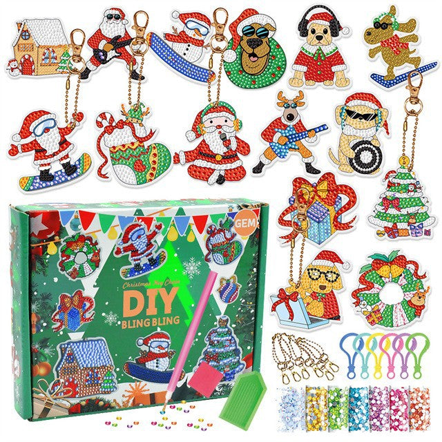 Christmas Diamond Painting Keychain 5D DIY Hanging Diamond Art Kits Diamond Ornaments for Kids Christmas Crafts Family Decor - Korvel