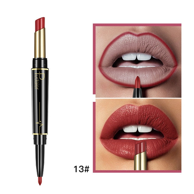 Matte Lipstick Wateproof Double Ended Long Lasting Lipsticks Brand Lip Makeup Cosmetics Nude Dark Red Lips Liner Pencil - Korvel