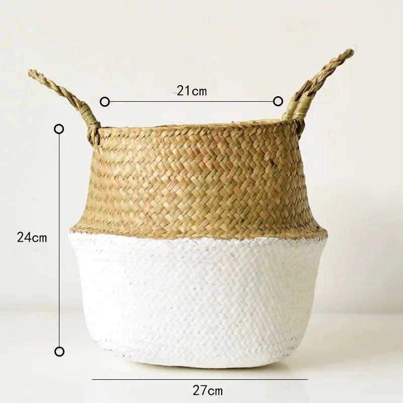 Scandinavian Style Wicker Handbasket Flower Pot Rattan Weave Plant Grass Woven Floor Folding Wicker Basket Weaving - Korvel