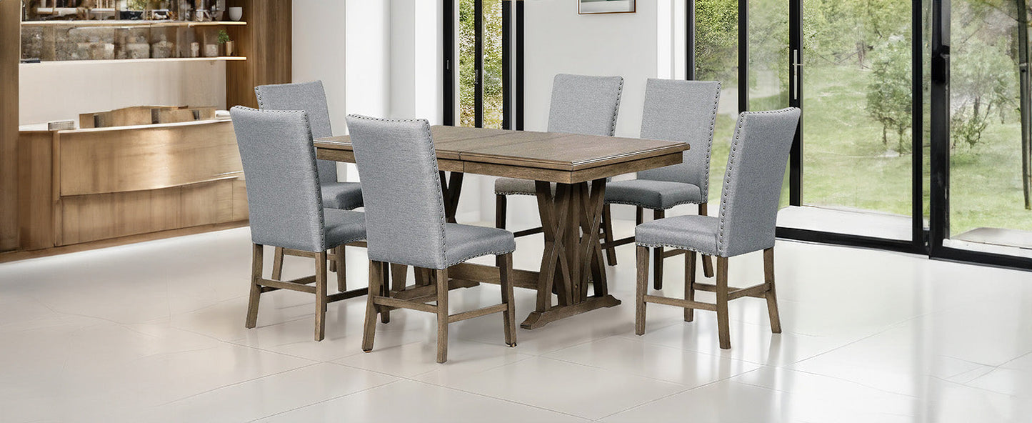 Ensemble de salle à manger TOPMAX en bois massif de style mid-century de 7 pièces