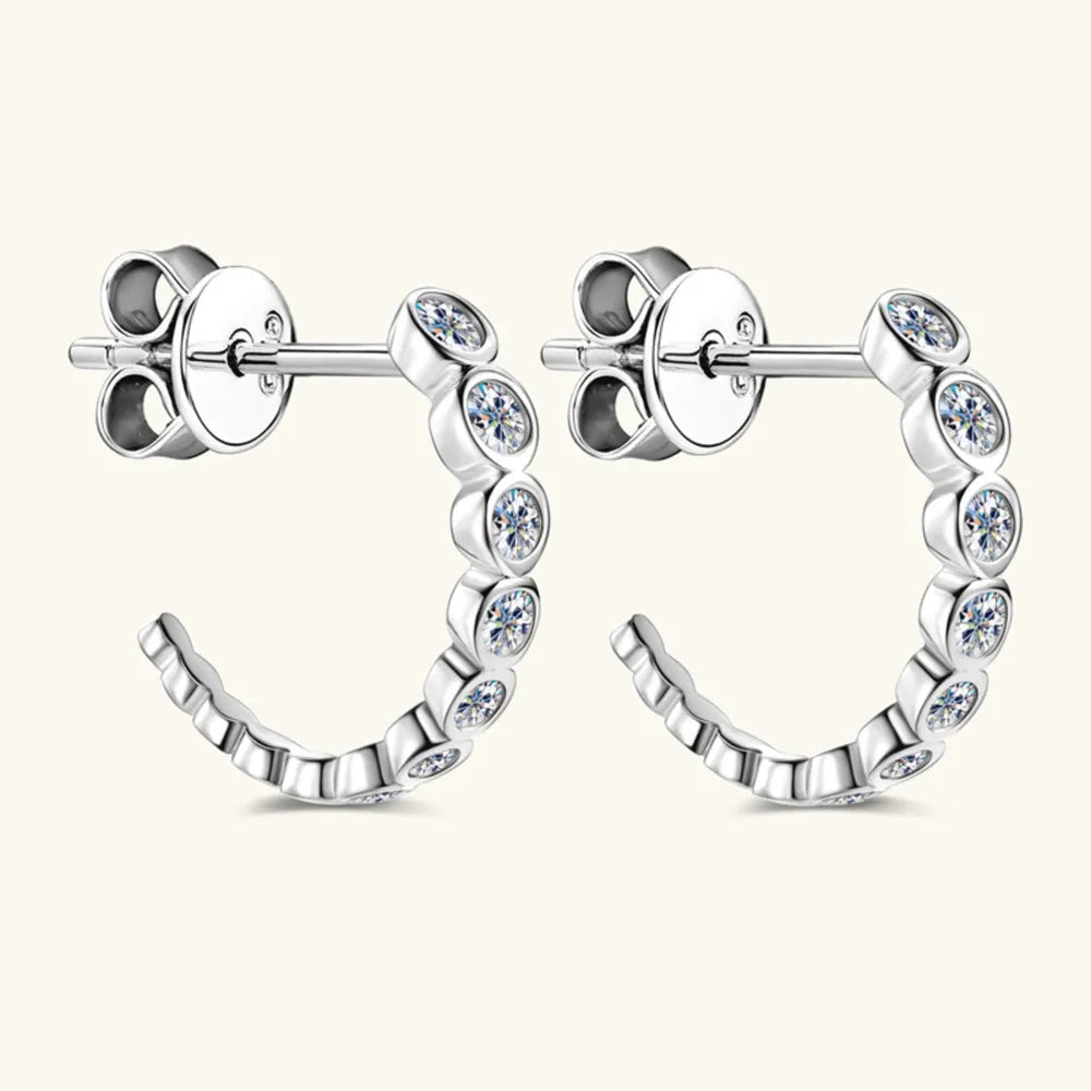 Inlaid Moissanite 925 Sterling Silver C-Hoop Earrings - Korvel