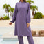 Cap, Drawstring Mock Neck Long Sleeve Top and Pants Swim Set - Korvel