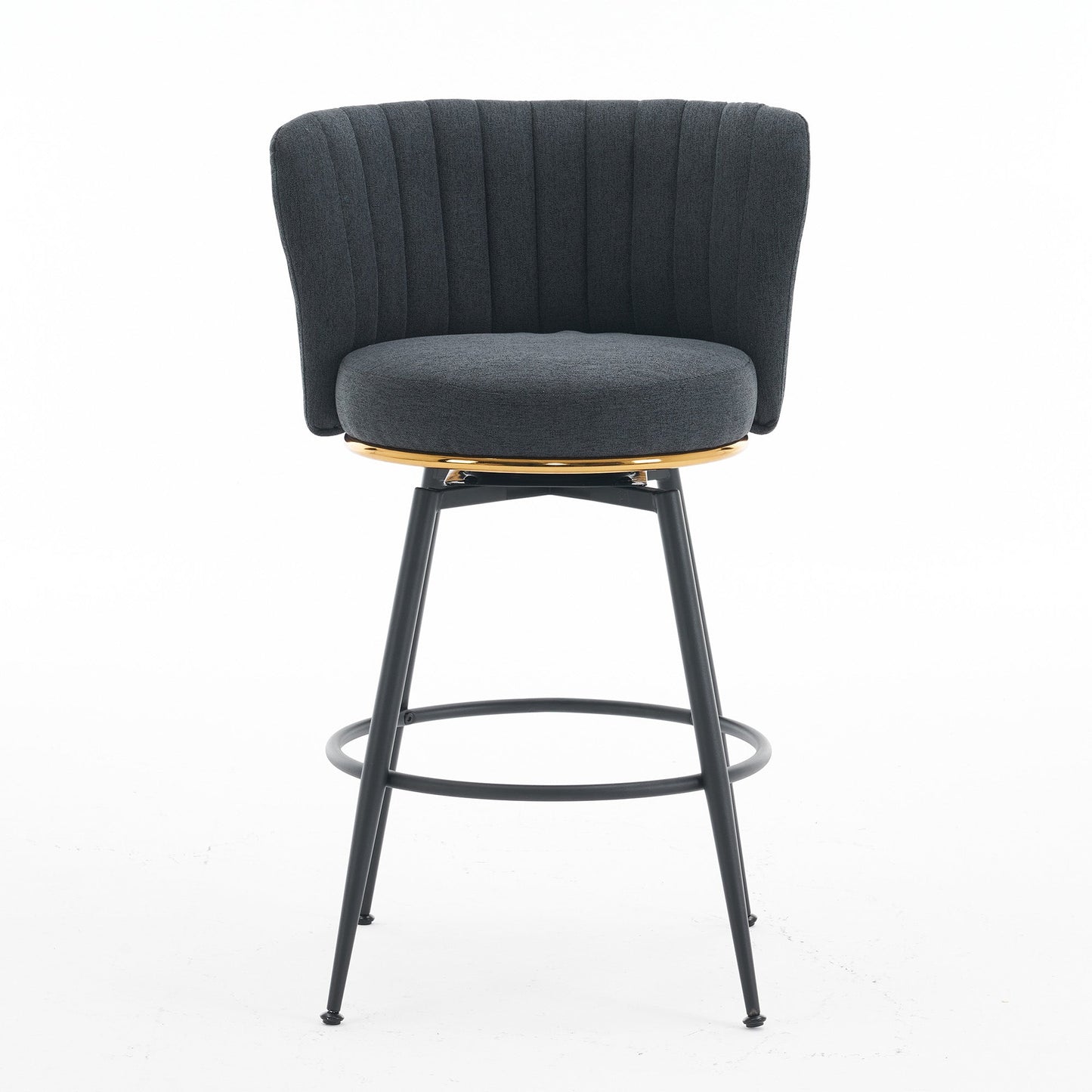 A set of 2 gray rotating bar stools - high backrest, adjustable, with elegant metal backrest decoration - Korvel
