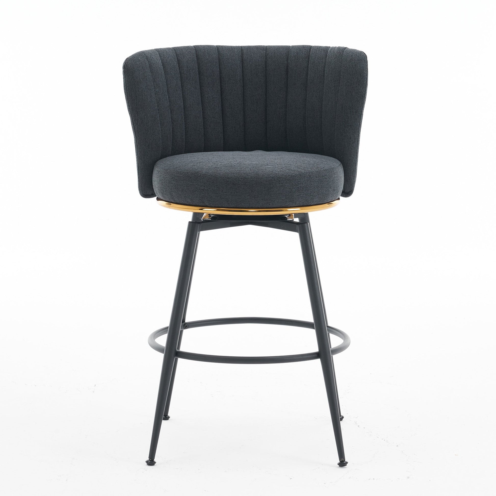 A set of 2 gray rotating bar stools - high backrest, adjustable, with elegant metal backrest decoration - Korvel