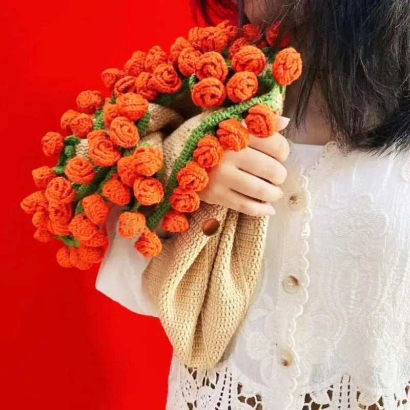 60cm New Creative Rose Bouquet Blanket (Finished), Crocheted Flower Bouquet Gift for Girlfriend - Korvel