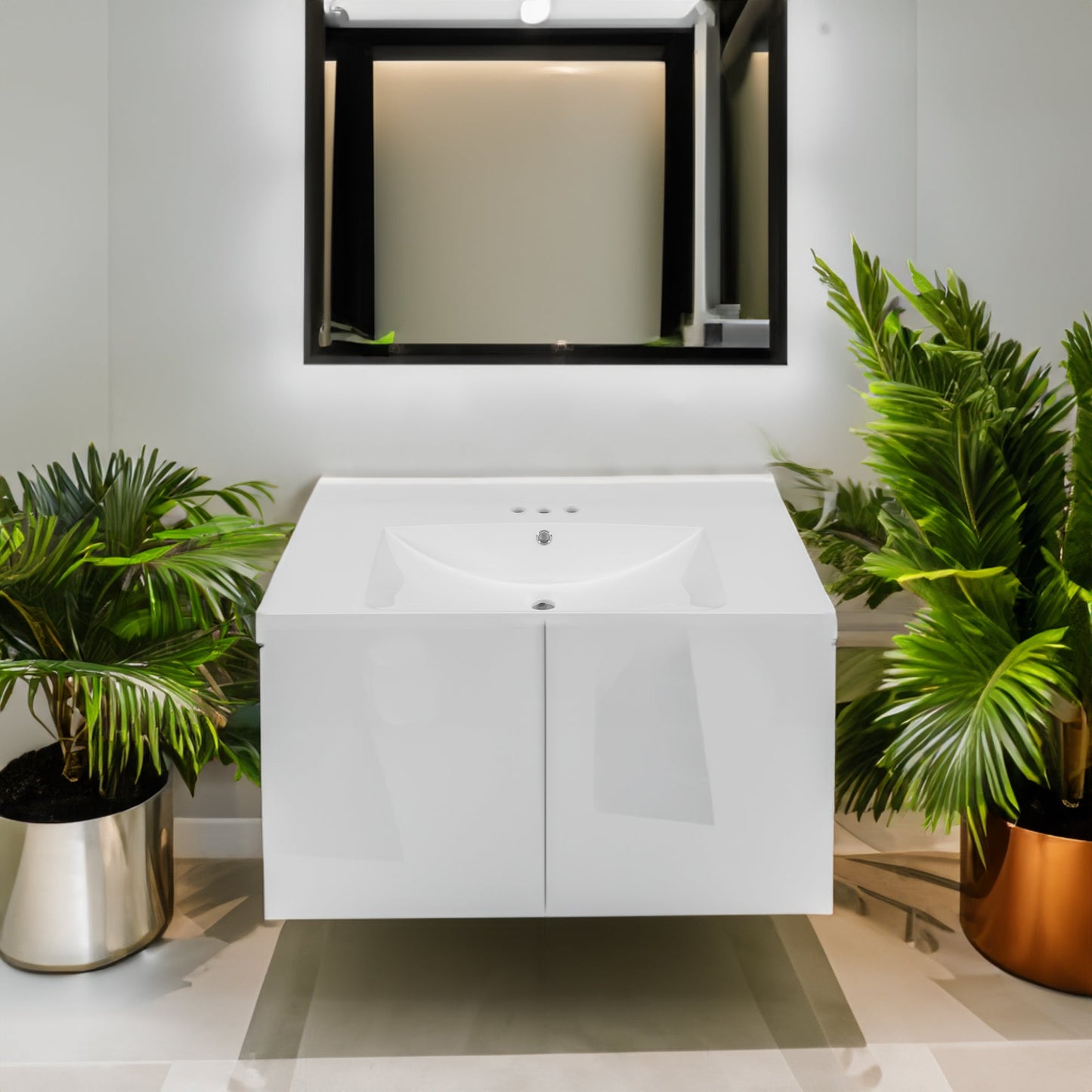 36" Single Bathroom Vanity Top with White Basin  3-Faucet Holes Ceramic  White - Korvel