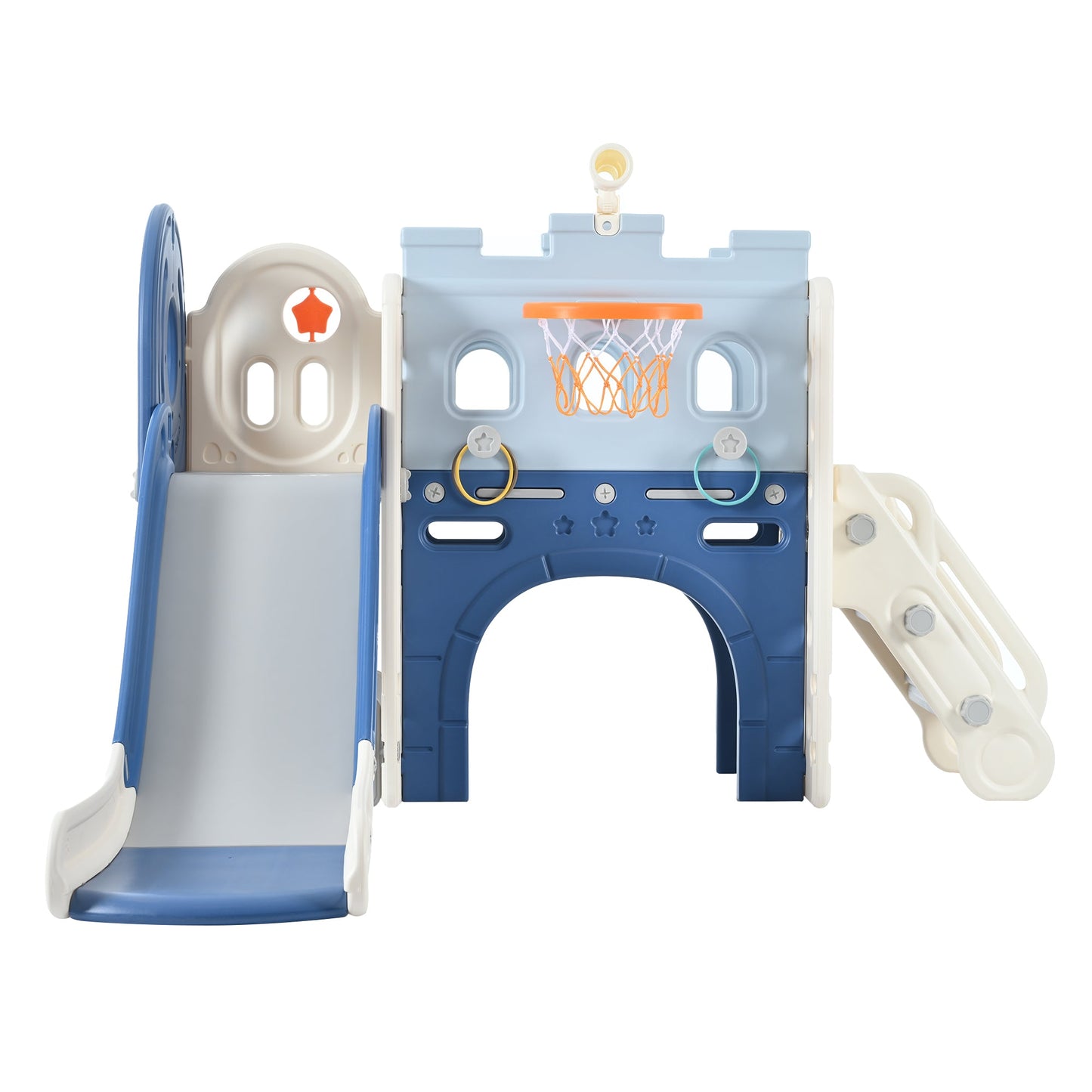 9-1 Toddler Slide Set,Kids Slide for Toddlers Ages 1+, Basketball Hoop, Tunnel and Storage Space, Pirate Ship Themed Slide - Korvel