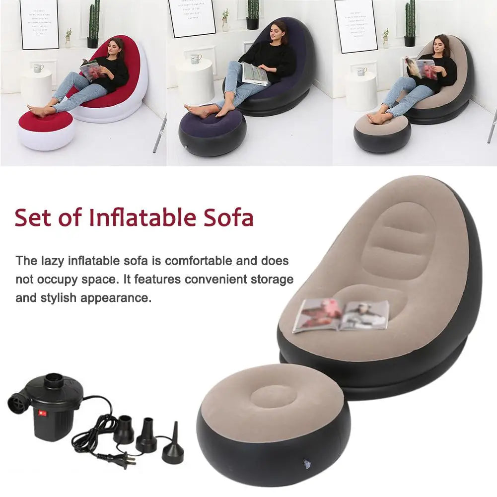 Inflatable Air Mattress Lazy Sofa Deck Chair Comfortable Leg Stool Rest Single Beanbag for home and Outdoor Use - Korvel