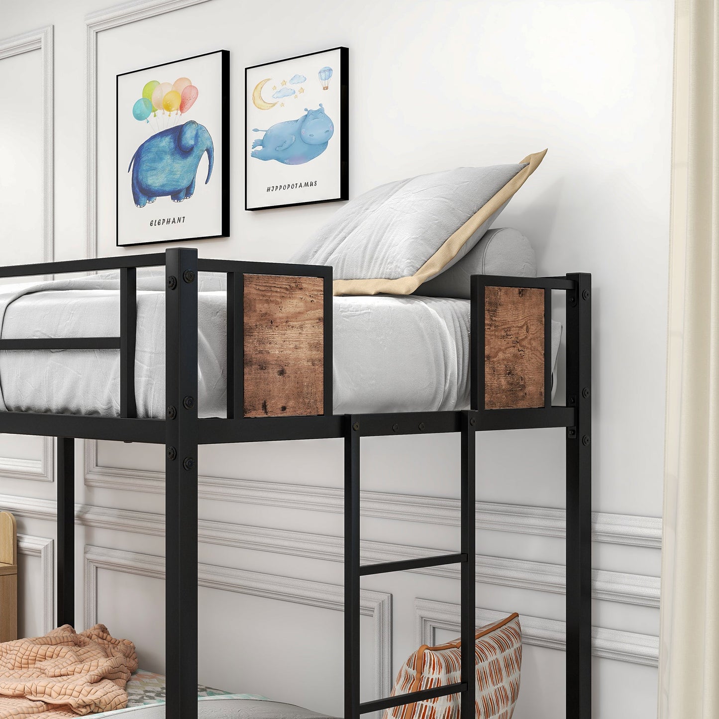 Bunk Bed Twin Over Twin Size Metal Bunk Bed with Ladder and Full-Length Guardrail Metal Bunk Bed Black - Korvel