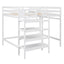 Full Size Loft Bed with Storage Staircase and Clothes Hanger - White