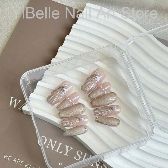 Sea Shells Handmade Press-On Nails - Ballerina Style