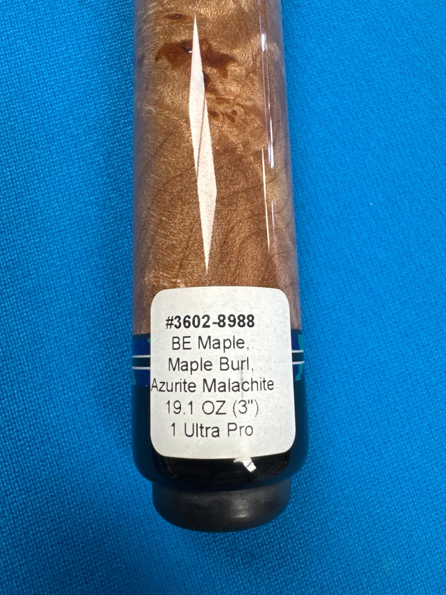 Exclusive Jacoby EH Ultra Pro BE Cue - Maple Burl & Azurite Malachite, 19.1 oz - Korvel