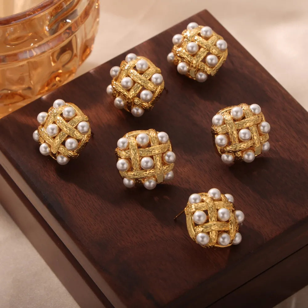 Copper Shell Pearl Stud Earrings - Korvel