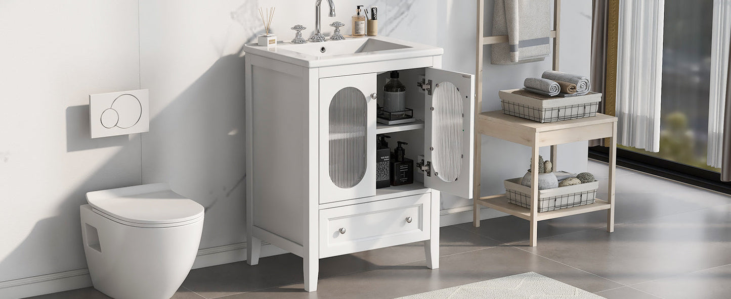 Meuble de salle de bain blanc de 24" avec lavabo et rangement