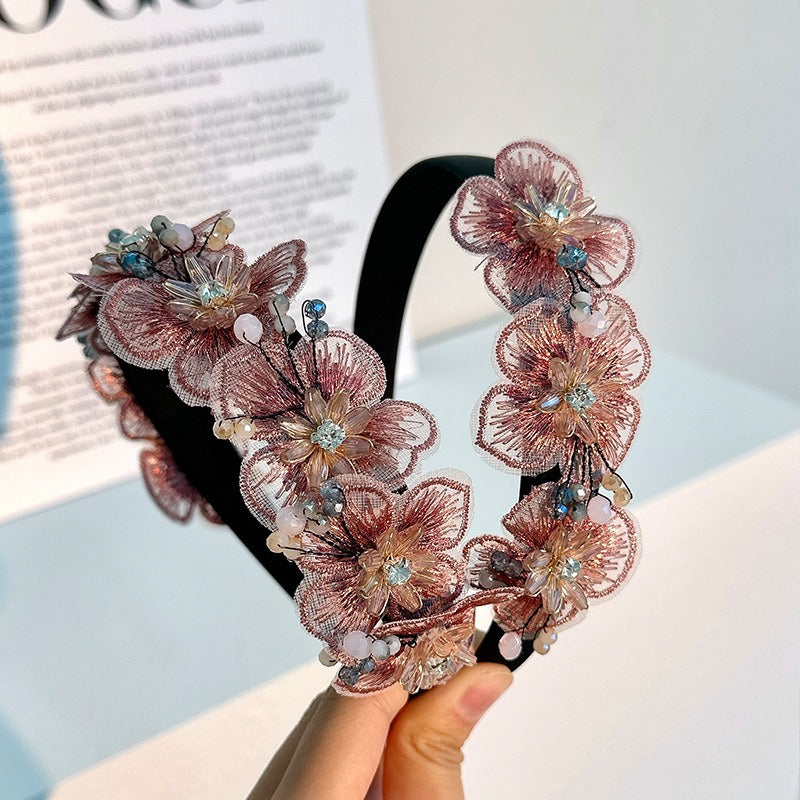 Diademas de Flores de Cristal Bordadas a Mano para Mujeres