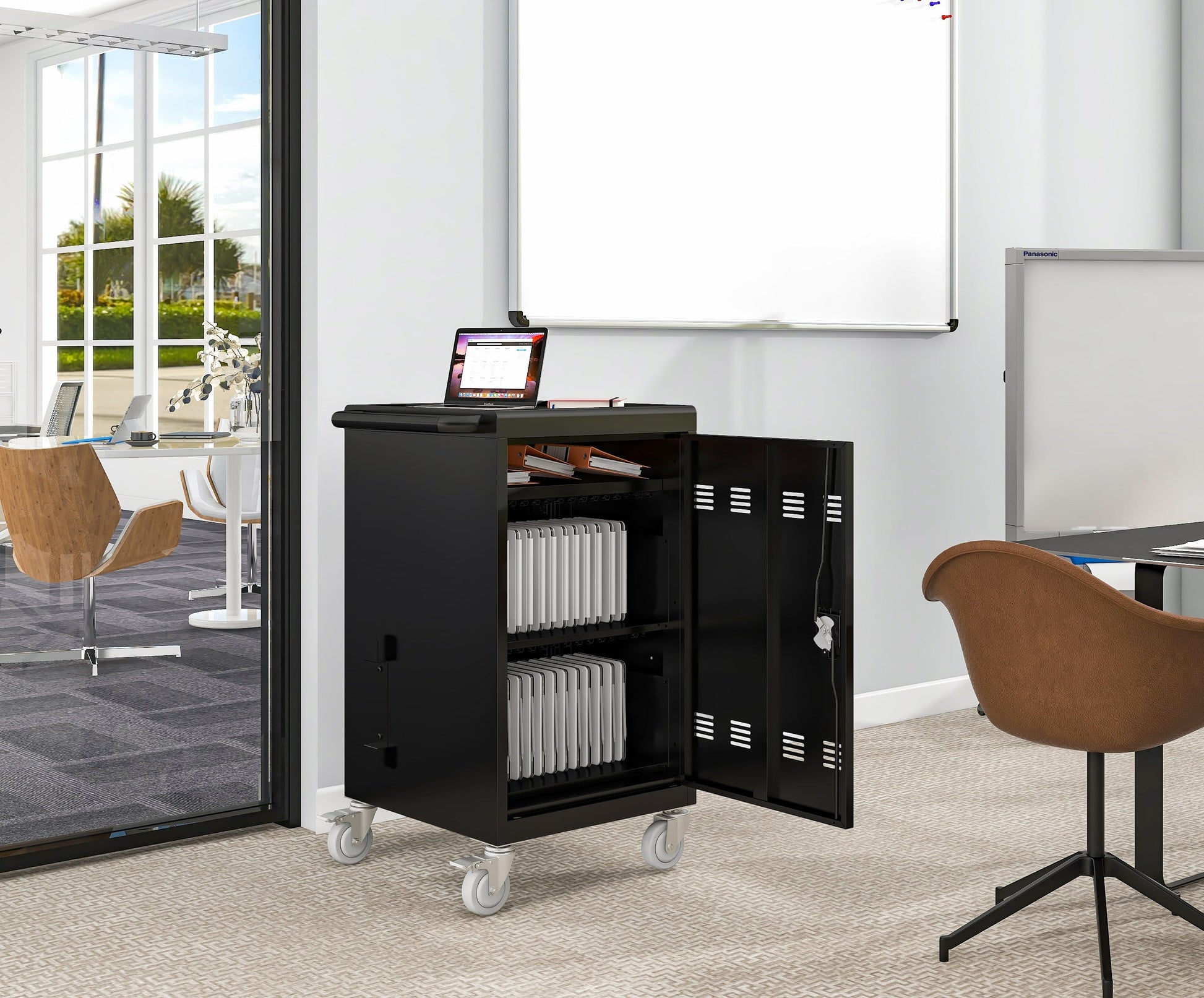 Mobile Charging Cart and Cabinet for Tablets Laptops 30-Device - Korvel