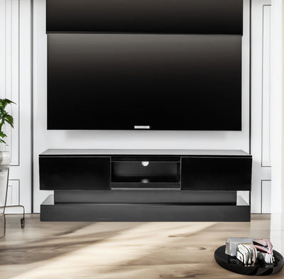 51.18inch Black morden TV Stand with LED Lights high glossy front TV Cabinet color:BLACK - Korvel